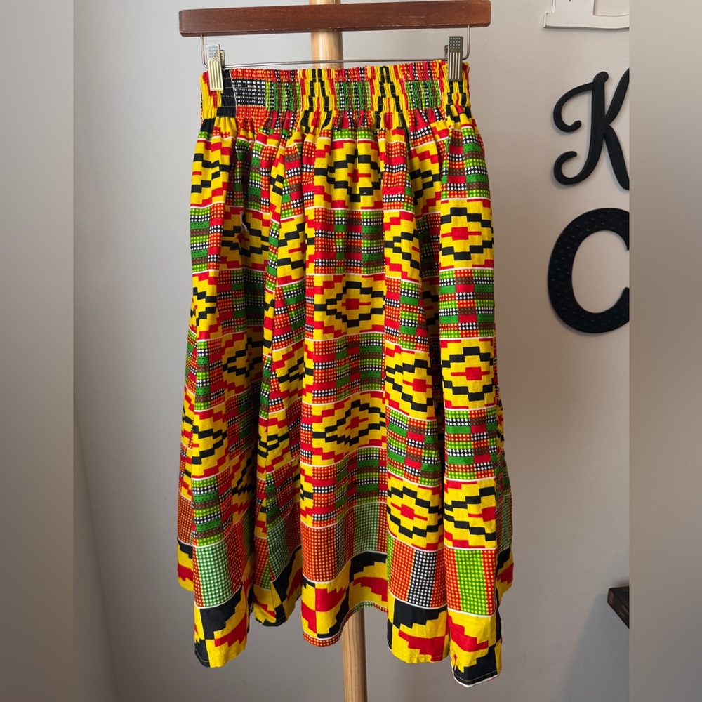 Vibrant Kente Cloth African Skirt One Size Elastic Waist Belt Full Medium - Picture 3 of 7